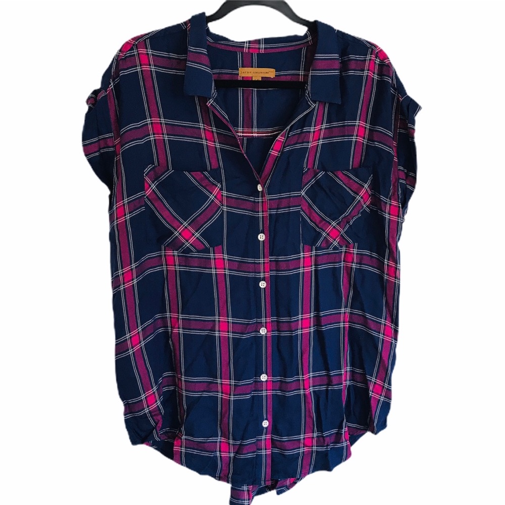 JACHS GIRLFRIEND capped sleeve plaid blouse/top